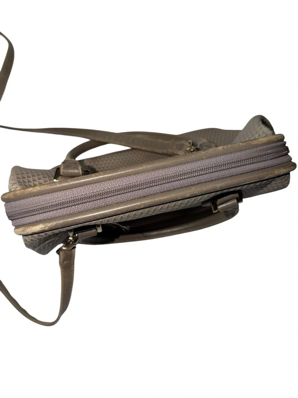 Vintage Liz Claiborne Gray Geometric Embossed Satchel Crossbody Bag Genuine Leat